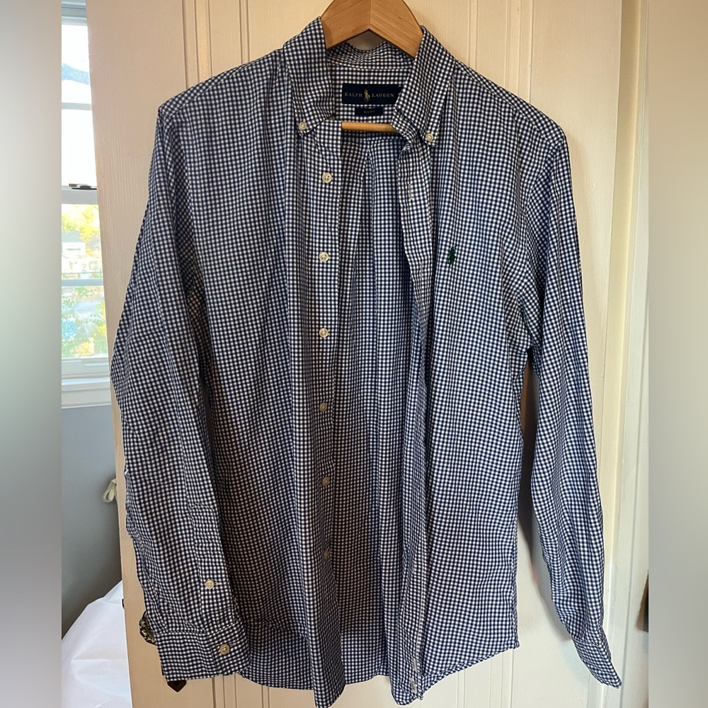 Ralph Lauren Navy Checkered Button Down Shirt